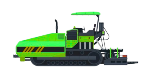 Illustration of a green asphalt paver machine on a black background, highlighting equipment used in professional